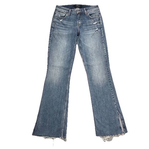 Silver Jeans Avery Slim Bootcut 27 Blue Distressed Stretch Womens Measures 28x30 - Picture 1 of 8